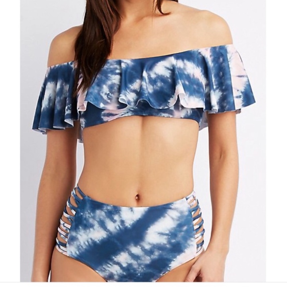 Envya Tie Die Ruffle High Waisted Bikini Set